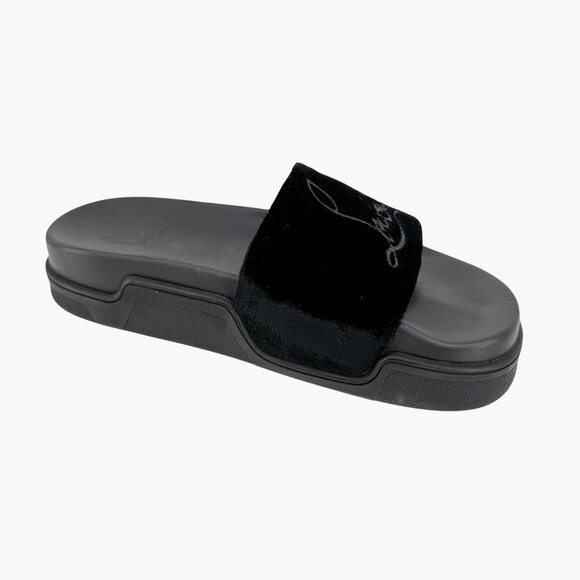 Christian Louboutin 'Navy Pool' Slide Sandals Size 37 US 7 Black Velvet Logo 25 - Picture 11 of 12